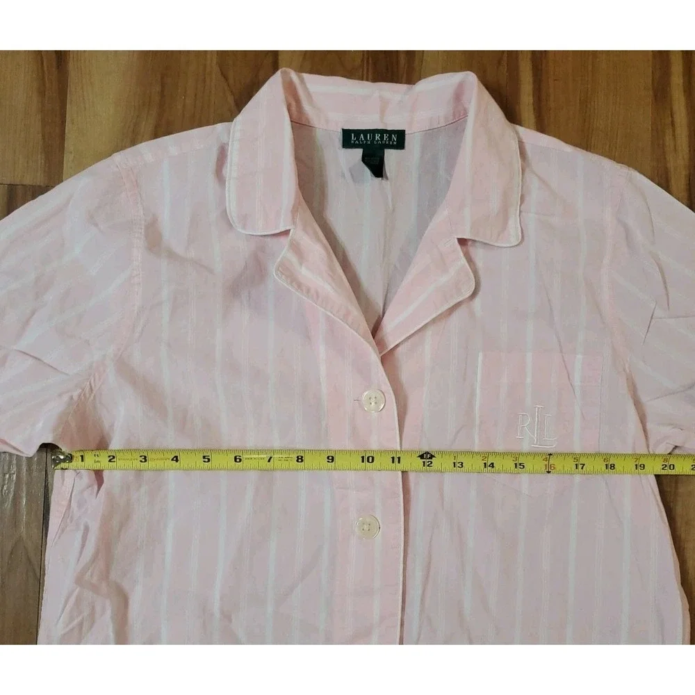 Ralph Lauren Pajama Shirt Womens XL Pink White Striped Lightweight Cotton Logo‎